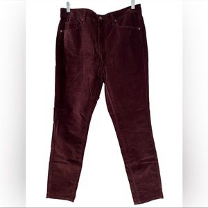 Universal Thread High Rise Cotton Velour Jean Style Pants Size 14 Burgundy